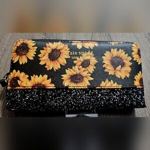 Kate Spade Sunflower/glitter zip up large wallet